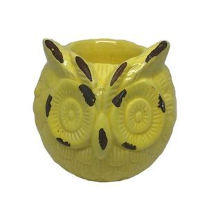 Yellow Owl Head Votive Candle Holder Trinket Distressed Sculpted Texture Nature